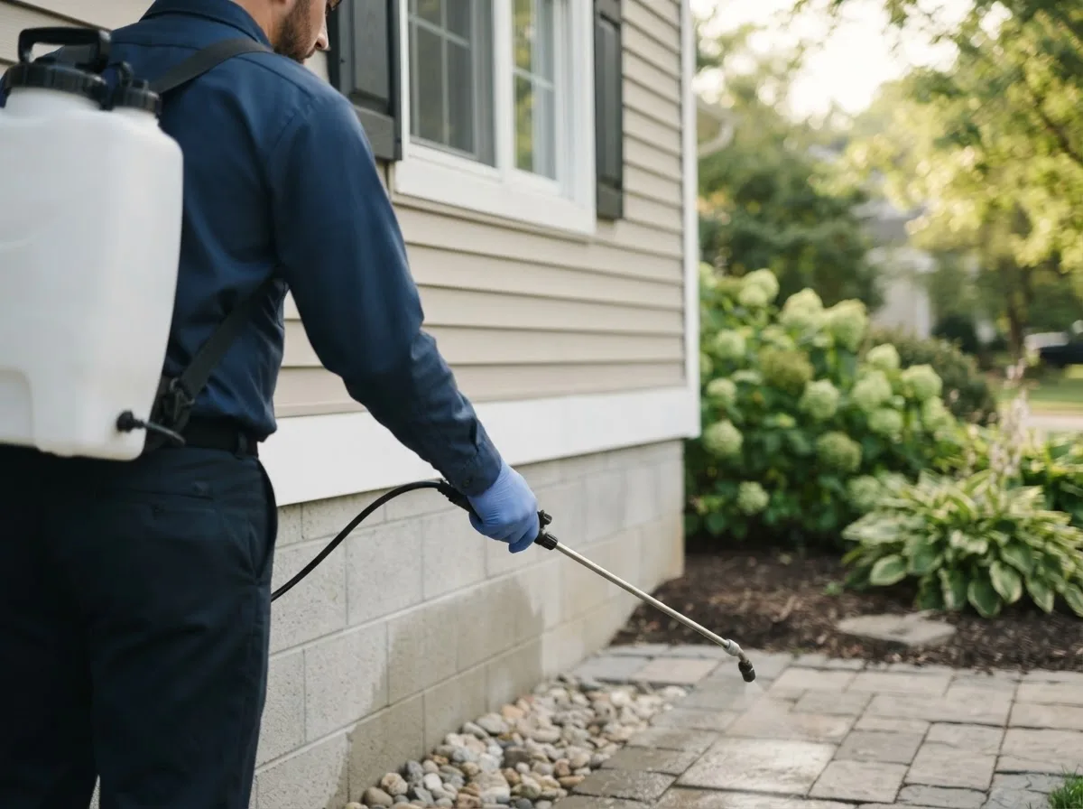 Pest control technician inspecting a home in Brownsville, VT